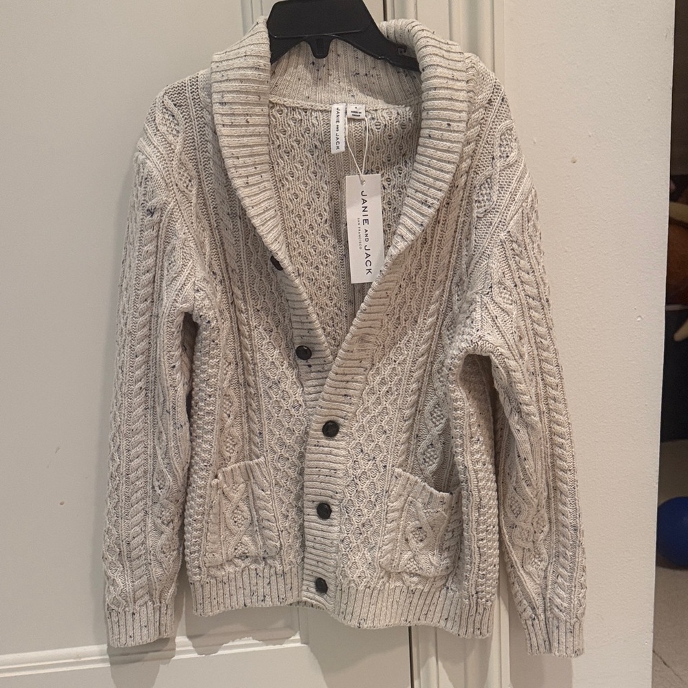 Janie and Jack Cream Cable Knit Cardigan with Shawl Collar